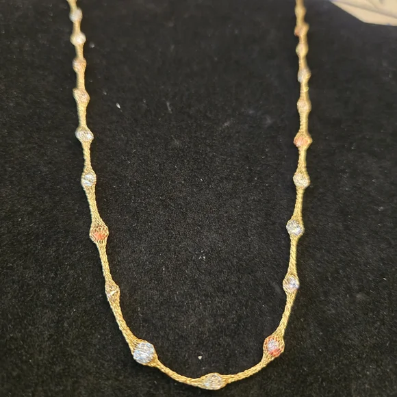 10KT Mesh Gold 18 Inch Necklace with Multi-Colored Stones - Picture 2 of 9